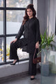 RAYNA – Jet Black Self-Stripe Cotton 2-Piece Co-Ord Set-RW54