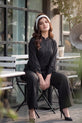 RAYNA – Jet Black Self-Stripe Cotton 2-Piece Co-Ord Set-RW54