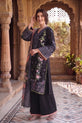 Midnight Black Embroidered Linen Straight Suit with Dupatta-GU774