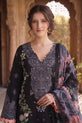 Midnight Black Embroidered Linen Straight Suit with Dupatta-GU774