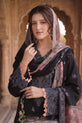 Midnight Black Embroidered Linen Straight Suit with Dupatta-GU774