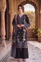 Midnight Black Embroidered Linen Straight Suit with Dupatta-GU774