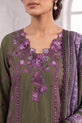 Olive Green Embroidered Suit with Silk Printed Dupatta-GU772