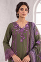 Olive Green Embroidered Suit with Silk Printed Dupatta-GU772