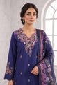 Navy Blue Embroidered Linen Suit with Silk Printed Dupatta-GU771