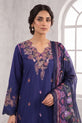 Navy Blue Embroidered Linen Suit with Silk Printed Dupatta-GU771