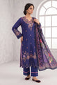 Navy Blue Embroidered Linen Suit with Silk Printed Dupatta-GU771