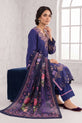 Navy Blue Embroidered Linen Suit with Silk Printed Dupatta-GU771