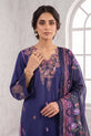 Navy Blue Embroidered Linen Suit with Silk Printed Dupatta-GU771