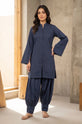 Midnight Navy – Self-Striped Cotton Co-Ord Set with Balloon Trousers -RW58