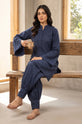 Midnight Navy – Self-Striped Cotton Co-Ord Set with Balloon Trousers -RW58