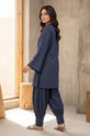 Midnight Navy – Self-Striped Cotton Co-Ord Set with Balloon Trousers -RW58