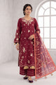 Royal Garnet – Embroidered Linen 3-Piece Suit with Printed Silk Dupatta-GU769
