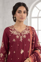 Royal Garnet – Embroidered Linen 3-Piece Suit with Printed Silk Dupatta-GU769
