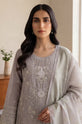 Silver Mist Dhanak Embroidered 3-Piece Suit with Monar Printed Dupatta