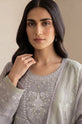 Silver Mist Dhanak Embroidered 3-Piece Suit with Monar Printed Dupatta