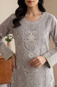 Silver Mist Dhanak Embroidered 3-Piece Suit with Monar Printed Dupatta