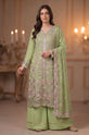 Sage Green Chiffon Embroidered 3-Piece Palazzo Suit with Chiffon Dupatta-GU754