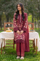 Burgundy Floral Printed Corduroy Embroidered 3-Piece Suit with Chiffon Dupatta-001