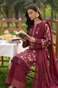 Burgundy Floral Printed Corduroy Embroidered 3-Piece Suit with Chiffon Dupatta-001