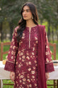 Burgundy Floral Printed Corduroy Embroidered 3-Piece Suit with Chiffon Dupatta-001