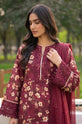 Burgundy Floral Printed Corduroy Embroidered 3-Piece Suit with Chiffon Dupatta-001