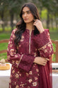 Burgundy Floral Printed Corduroy Embroidered 3-Piece Suit with Chiffon Dupatta-001