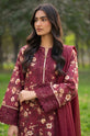 Burgundy Floral Printed Corduroy Embroidered 3-Piece Suit with Chiffon Dupatta-001