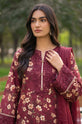 Burgundy Floral Printed Corduroy Embroidered 3-Piece Suit with Chiffon Dupatta-001
