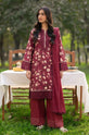 Burgundy Floral Printed Corduroy Embroidered 3-Piece Suit with Chiffon Dupatta-001