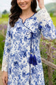 White Floral Printed Arabic Linen 3-Piece Suit with Chiffon Dupatta-009