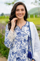 White Floral Printed Arabic Linen 3-Piece Suit with Chiffon Dupatta-009