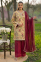 Floral Printed Linen 3-Piece Suit with Maroon Chiffon Dupatta-004