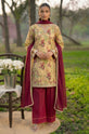 Floral Printed Linen 3-Piece Suit with Maroon Chiffon Dupatta-004
