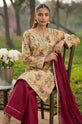 Floral Printed Linen 3-Piece Suit with Maroon Chiffon Dupatta-004