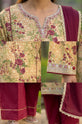 Floral Printed Linen 3-Piece Suit with Maroon Chiffon Dupatta-004