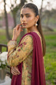 Floral Printed Linen 3-Piece Suit with Maroon Chiffon Dupatta-004