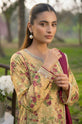 Floral Printed Linen 3-Piece Suit with Maroon Chiffon Dupatta-004