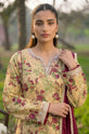 Floral Printed Linen 3-Piece Suit with Maroon Chiffon Dupatta-004