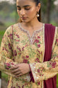 Floral Printed Linen 3-Piece Suit with Maroon Chiffon Dupatta-004