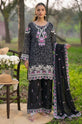 Black Printed Crinkle Chiffon Embroidered 4-Piece Suit-0011