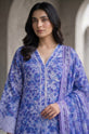 Blue & Lavender Printed Doria Lawn 3 Piece Suit with Boring Embroidery-GU537