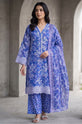 Blue & Lavender Printed Doria Lawn 3 Piece Suit with Boring Embroidery-GU537