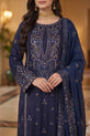 Navy Blue Embroidered Karandi Suit with Chiffon Dupatta - KR05A