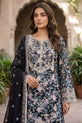 Black Floral Printed &amp; Embroidered Linen 3 Piece Suit - 0010