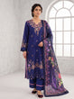 Navy Blue Embroidered Linen Suit with Silk Printed Dupatta-GU771