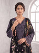 Black Embroidered Linen Straight Suit with Printed Dupatta - GU774
