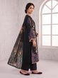 Black Embroidered Linen Straight Suit with Printed Dupatta - GU774