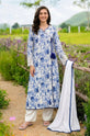 White Blue Printed Linen Dress
