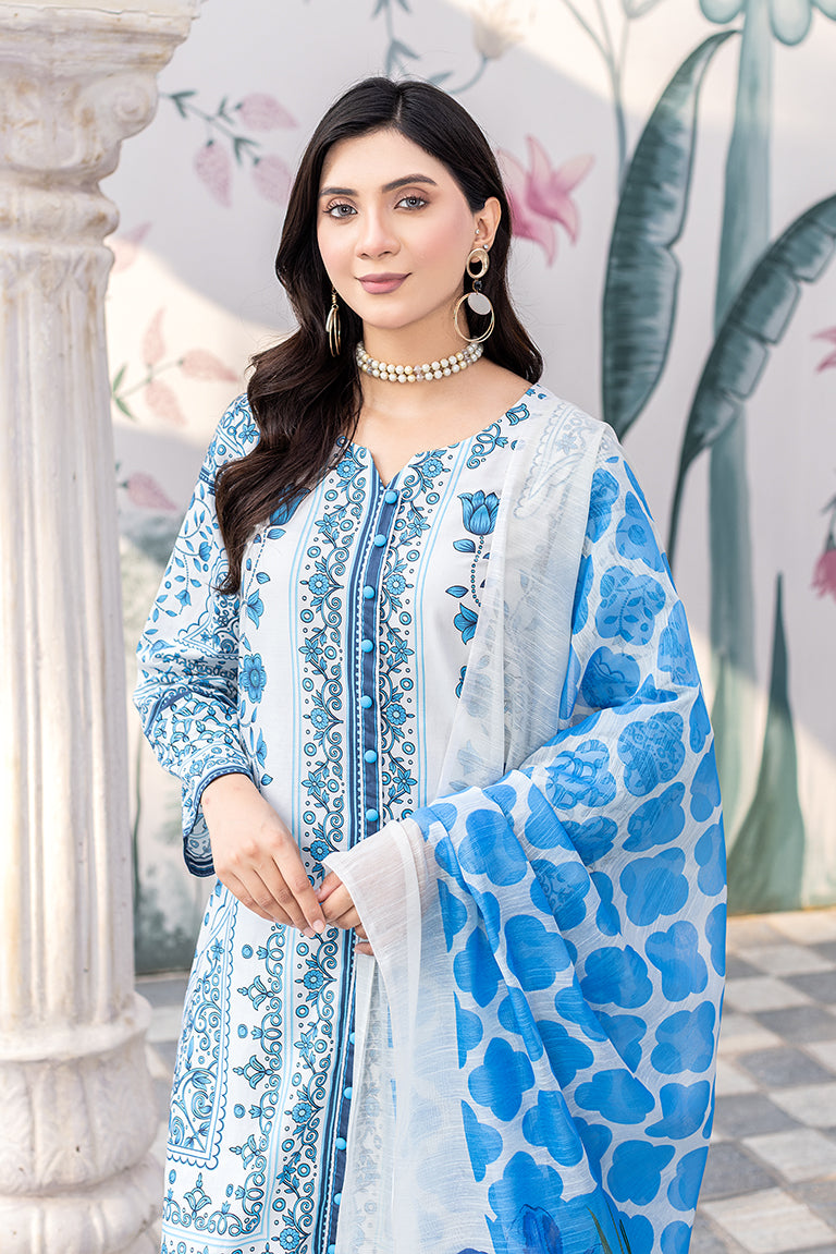 White and Blue Lawn Suit